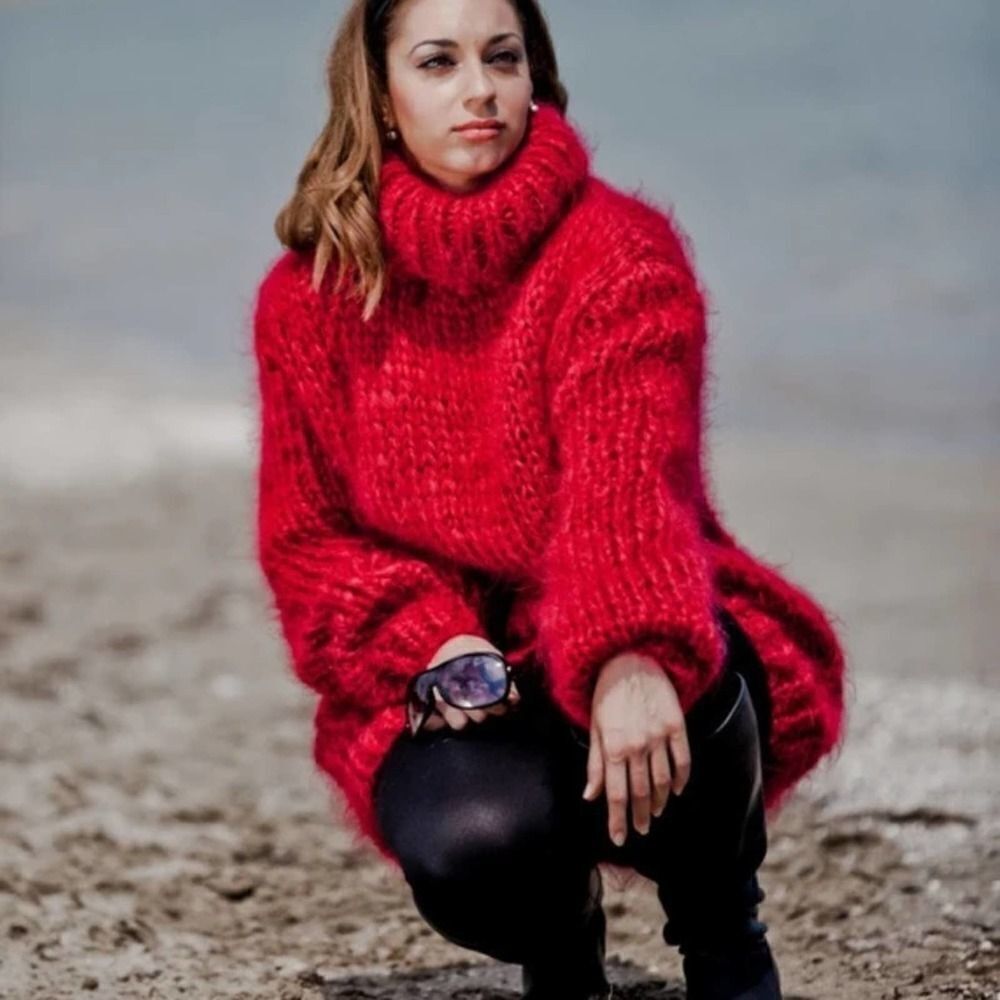 Anthropologie sleeping on snow red Torridon chunky cable eyelash knit sweater S - Picture 2 of 12